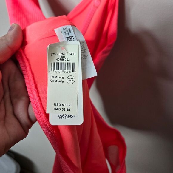 Aerie Cheeky One Piece Swim Hot Pink Medium Long - Picture 6 of 7